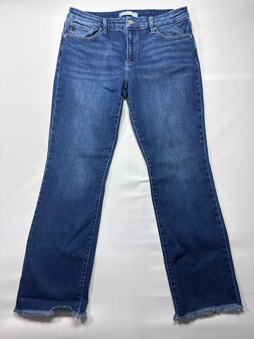 KanCan Women's Frayed Hem Straight Leg Stretch Blue Jeans - Size 31 (32x29)